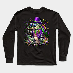 Mardigator Mardi Gras Alligator Costume Men Women Mardi Gras Long Sleeve T-Shirt